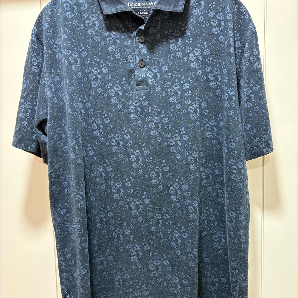 Mizzen+Main Shirt Mens Size Large Golf Polo Classic Blue All Over Print